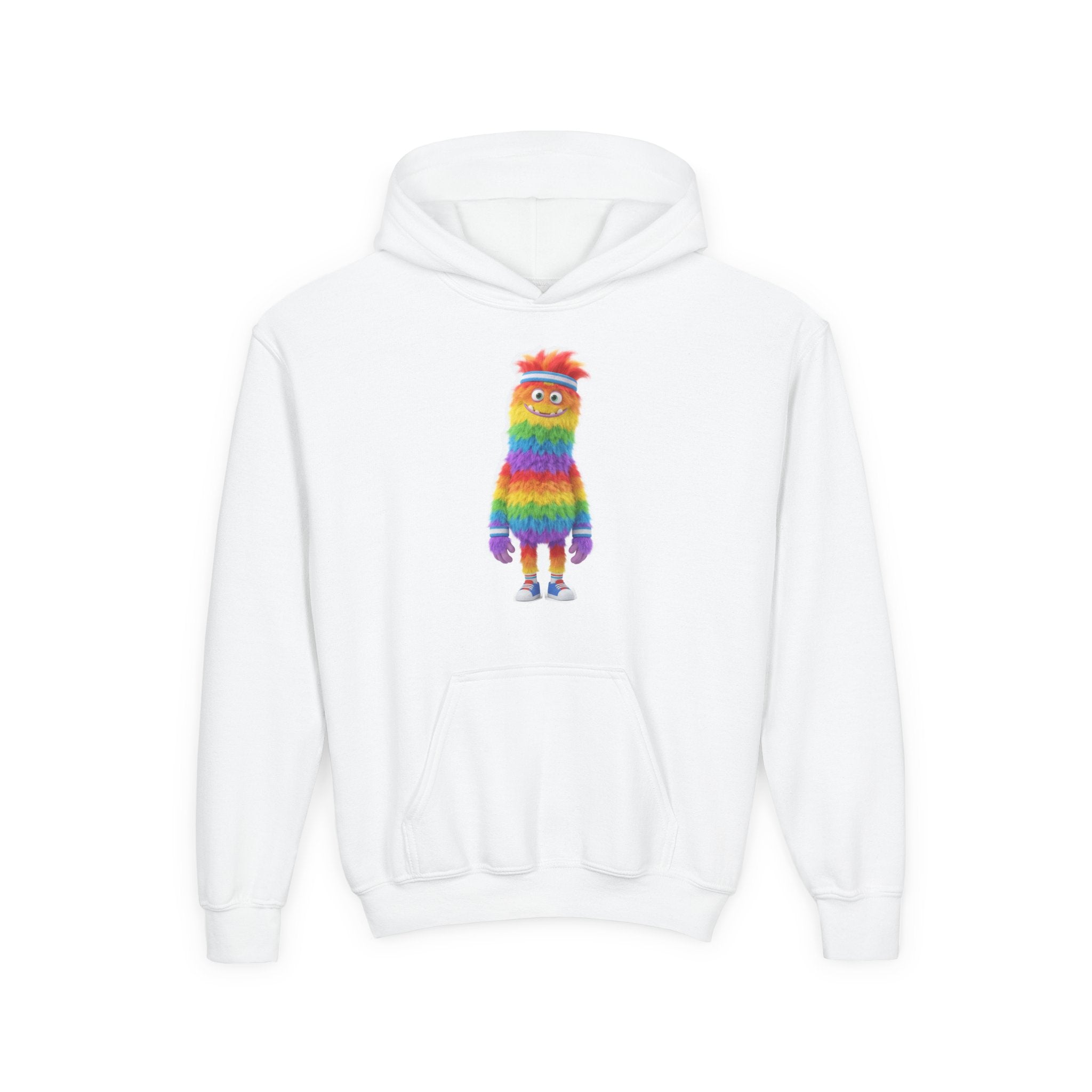 Youth Rainbow Fuzzy Monster Hoodie — Cute Colorful Kids Sweatshirt
