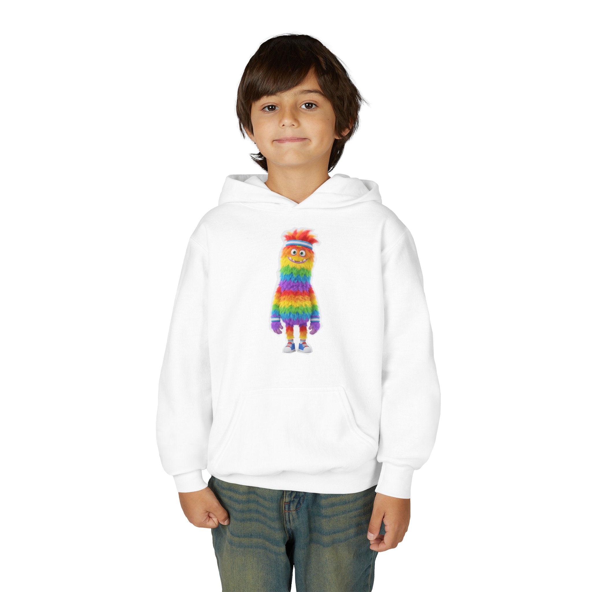 Youth Rainbow Fuzzy Monster Hoodie — Cute Colorful Kids Sweatshirt
