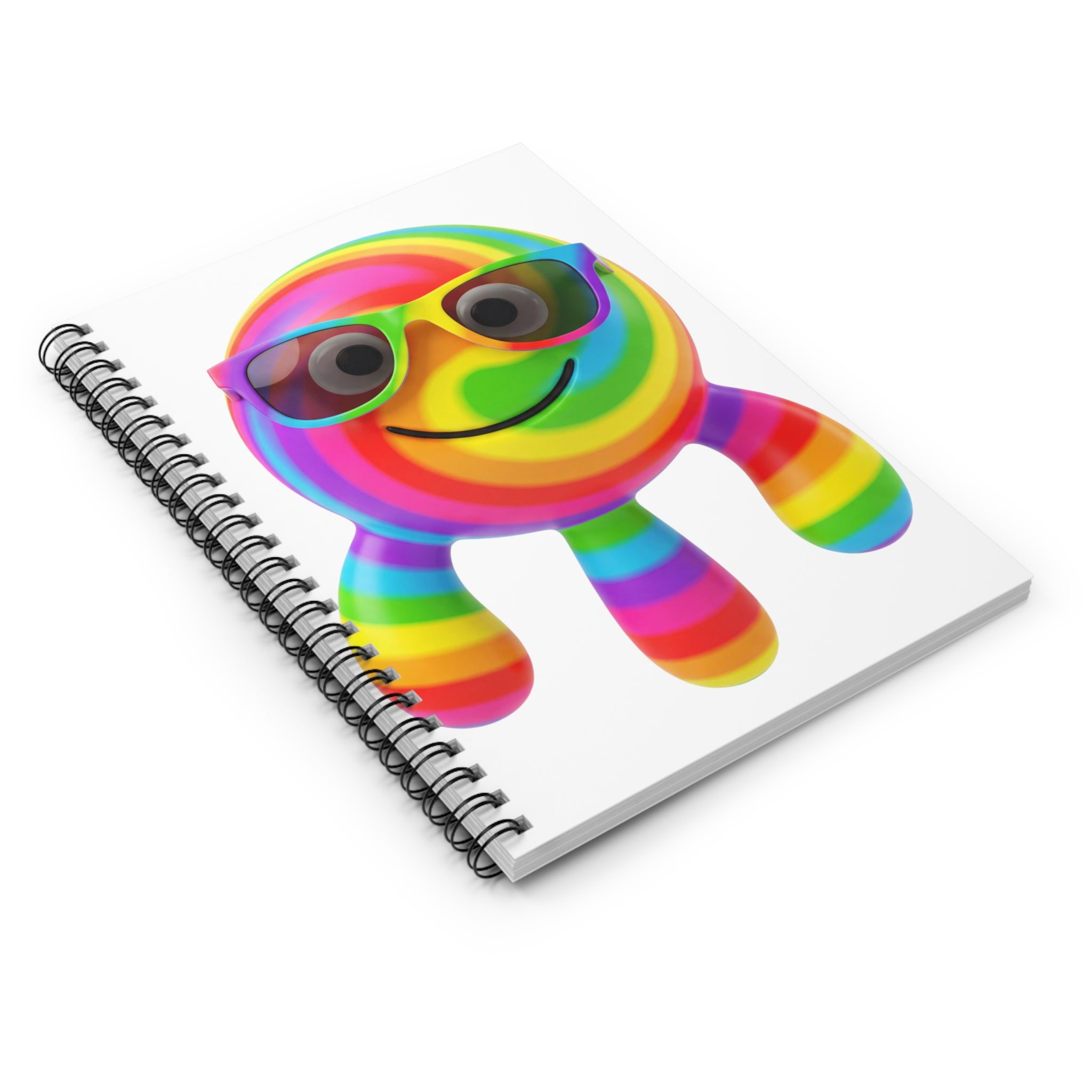 Rainbow Smiley Spiral Notebook — Cute Sunglasses Emoji Journal (Ruled)