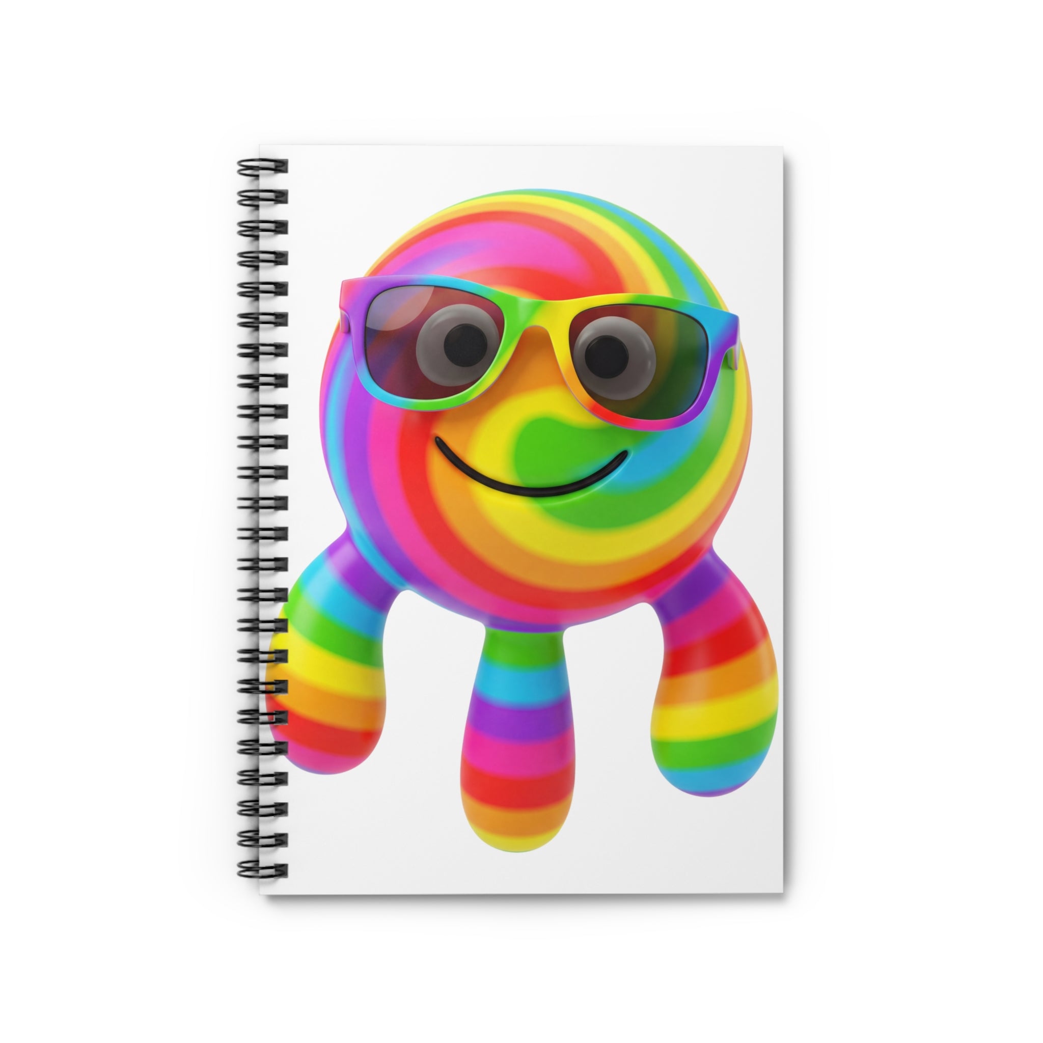 Rainbow Smiley Spiral Notebook — Cute Sunglasses Emoji Journal (Ruled)