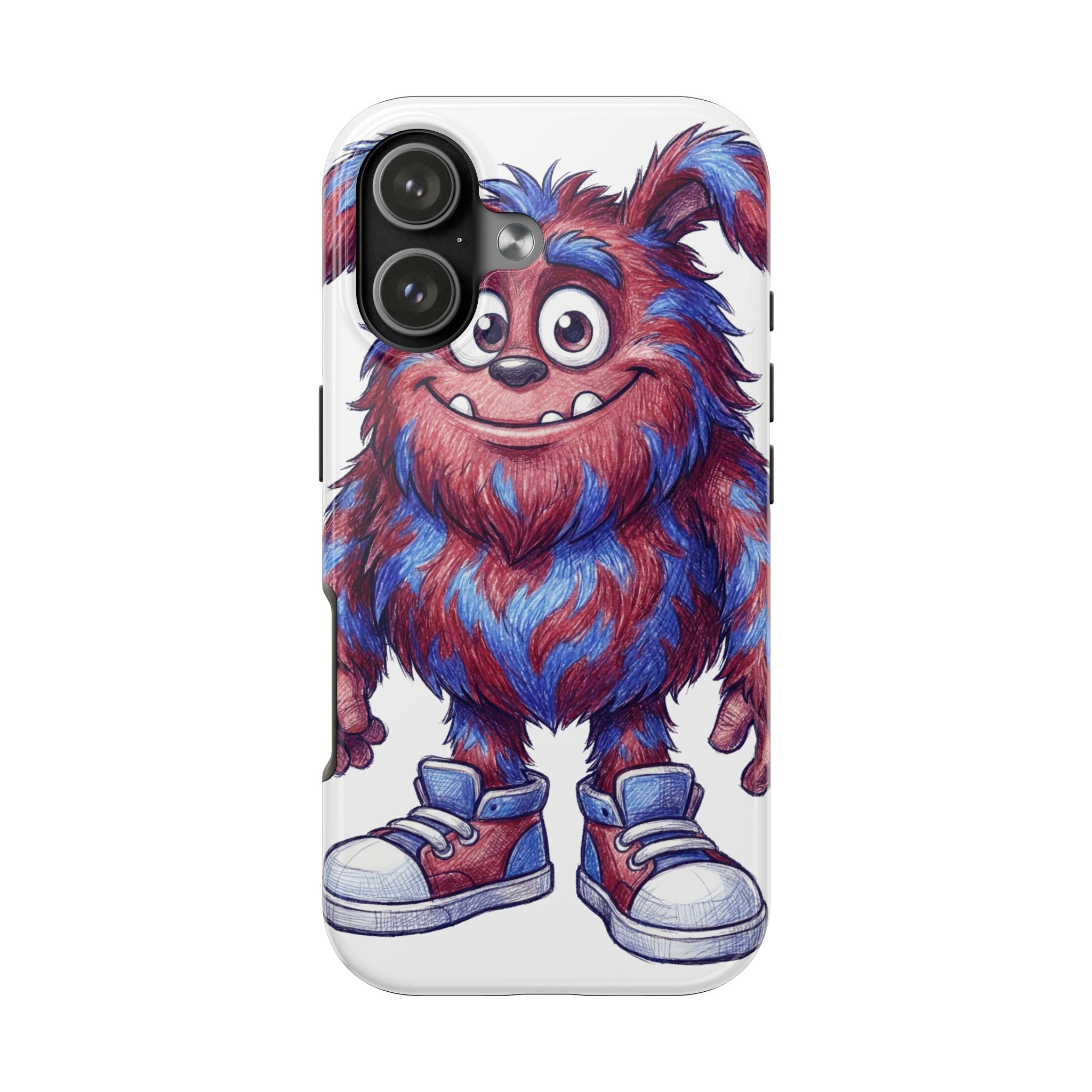 Cute Furry Monster Tough Phone Case — Protective Cartoon Monster with Sneakers